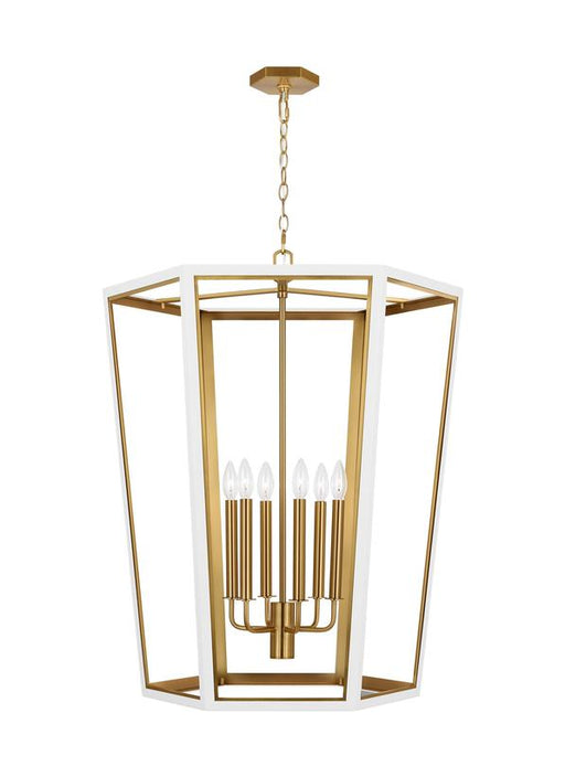 Generation Lighting Curt Traditional Dimmable Indoor Large 6-Light Lantern Chandelier In A Matte White Finish With Gold Accents (AC1106MWTBBS)