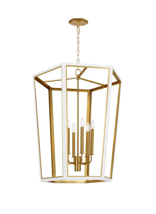 Generation Lighting Curt Traditional Dimmable Indoor Large 6-Light Lantern Chandelier In A Matte White Finish With Gold Accents (AC1106MWTBBS)