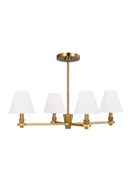 Generation Lighting Paisley Transitional Dimmable Indoor Medium 4-Light Chandelier In A Burnished Brass Finish With White Linen Fabric Shades (AC1114BBS)