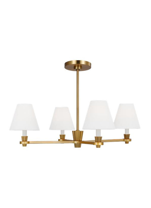 Generation Lighting Paisley Transitional Dimmable Indoor Medium 4-Light Chandelier In A Burnished Brass Finish With White Linen Fabric Shades (AC1114BBS)