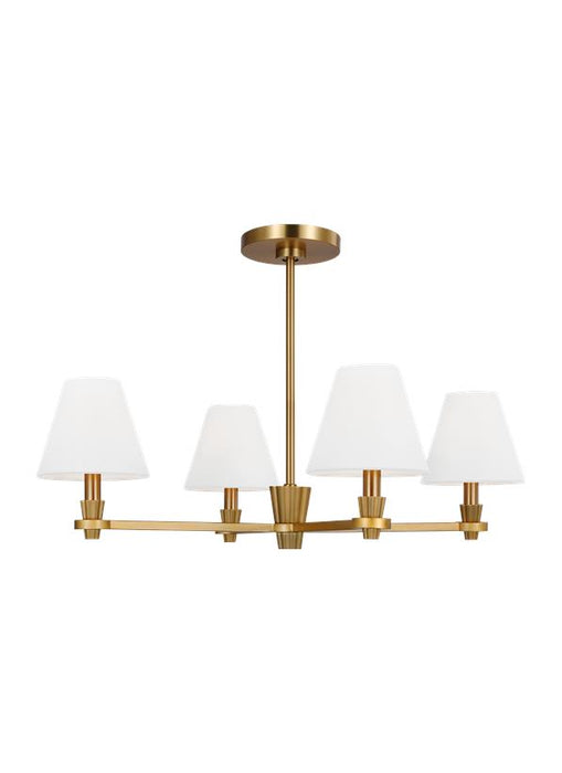 Generation Lighting Paisley Transitional Dimmable Indoor Medium 4-Light Chandelier In A Burnished Brass Finish With White Linen Fabric Shades (AC1114BBS)