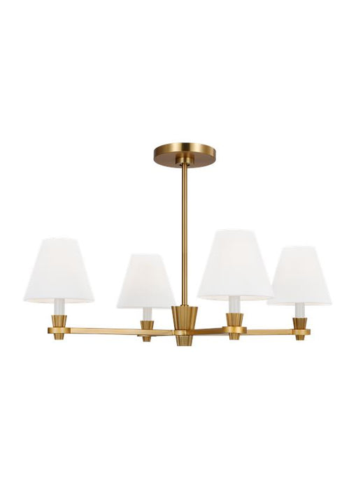 Generation Lighting Paisley Transitional Dimmable Indoor Medium 4-Light Chandelier In A Burnished Brass Finish With White Linen Fabric Shades (AC1114BBS)