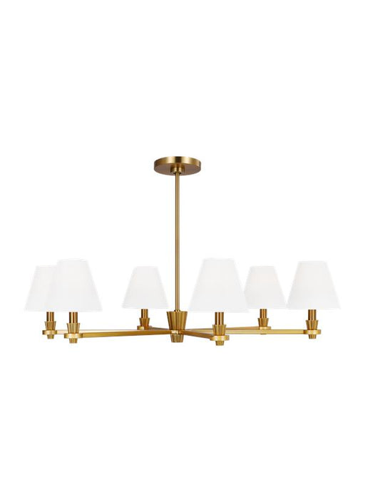 Generation Lighting Paisley Transitional Dimmable Indoor Large 6-Light Chandelier In A Burnished Brass Finish With White Linen Fabric Shades (AC1126BBS)