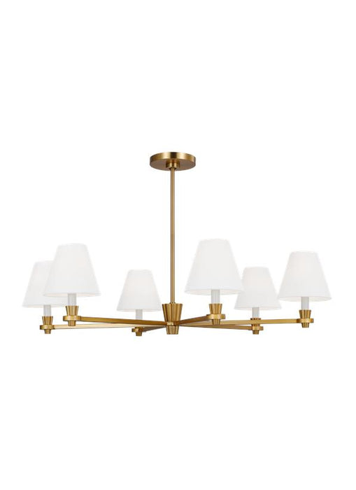 Generation Lighting Paisley Transitional Dimmable Indoor Large 6-Light Chandelier In A Burnished Brass Finish With White Linen Fabric Shades (AC1126BBS)