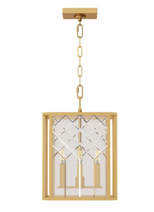 Generation Lighting Erro Transitional 4-Light Indoor Dimmable Small Ceiling Hanging Lantern Pendant In Burnished Brass Gold Finish With Clear Glass Panels (AC1134BBS)