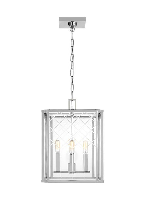 Generation Lighting Erro Transitional 4-Light Indoor Dimmable Small Ceiling Hanging Lantern Pendant In Polished Nickel Silver Finish With Clear Glass Panels (AC1134PN)