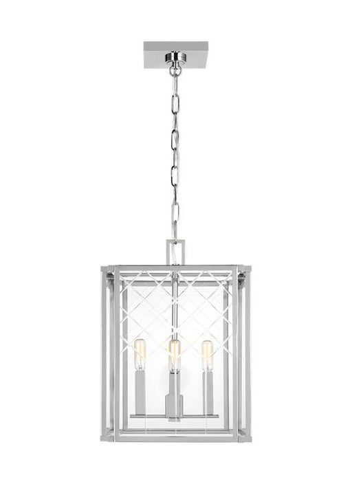 Generation Lighting Erro Transitional 4-Light Indoor Dimmable Small Ceiling Hanging Lantern Pendant In Polished Nickel Silver Finish With Clear Glass Panels (AC1134PN)