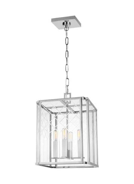 Generation Lighting Erro Transitional 4-Light Indoor Dimmable Small Ceiling Hanging Lantern Pendant In Polished Nickel Silver Finish With Clear Glass Panels (AC1134PN)