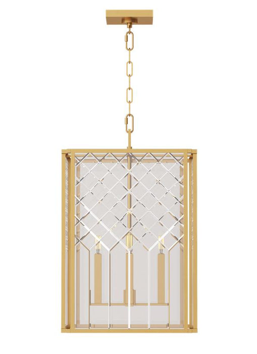 Generation Lighting Erro Transitional 4-Light Indoor Dimmable Medium Ceiling Hanging Lantern Pendant In Burnished Brass Gold Finish With Clear Glass Panels (AC1144BBS)