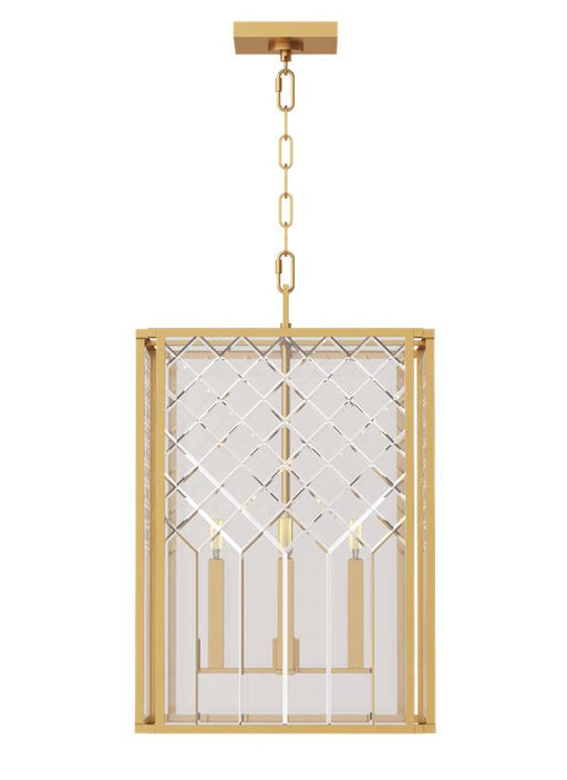 Generation Lighting Erro Transitional 4-Light Indoor Dimmable Medium Ceiling Hanging Lantern Pendant In Burnished Brass Gold Finish With Clear Glass Panels (AC1144BBS)