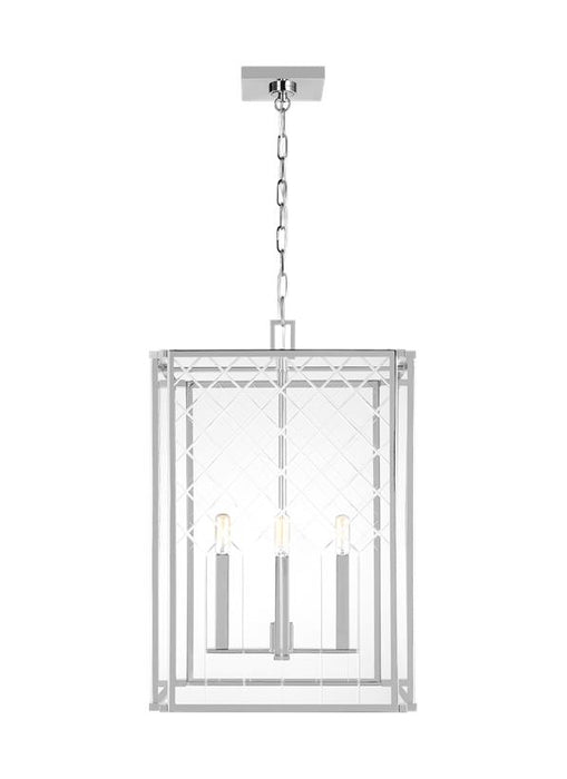 Generation Lighting Erro Transitional 4-Light Indoor Dimmable Medium Ceiling Hanging Lantern Pendant In Polished Nickel Silver Finish With Clear Glass Panels (AC1144PN)