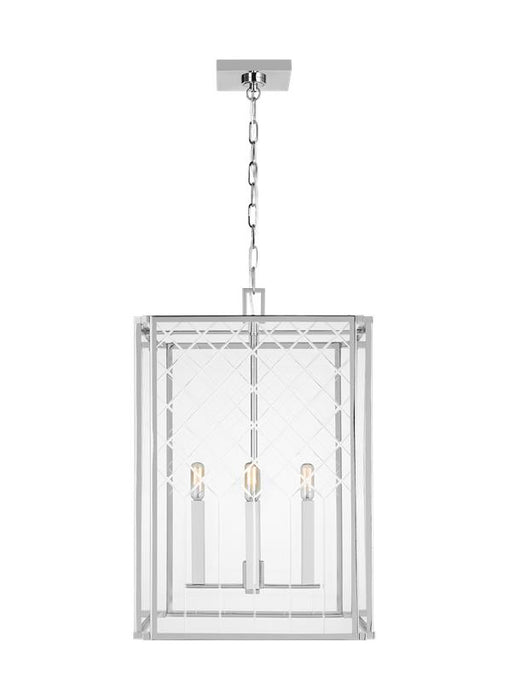 Generation Lighting Erro Transitional 4-Light Indoor Dimmable Medium Ceiling Hanging Lantern Pendant In Polished Nickel Silver Finish With Clear Glass Panels (AC1144PN)