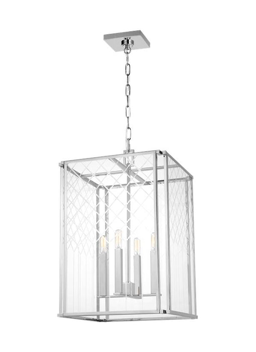 Generation Lighting Erro Transitional 4-Light Indoor Dimmable Medium Ceiling Hanging Lantern Pendant In Polished Nickel Silver Finish With Clear Glass Panels (AC1144PN)