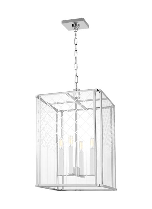 Generation Lighting Erro Transitional 4-Light Indoor Dimmable Medium Ceiling Hanging Lantern Pendant In Polished Nickel Silver Finish With Clear Glass Panels (AC1144PN)