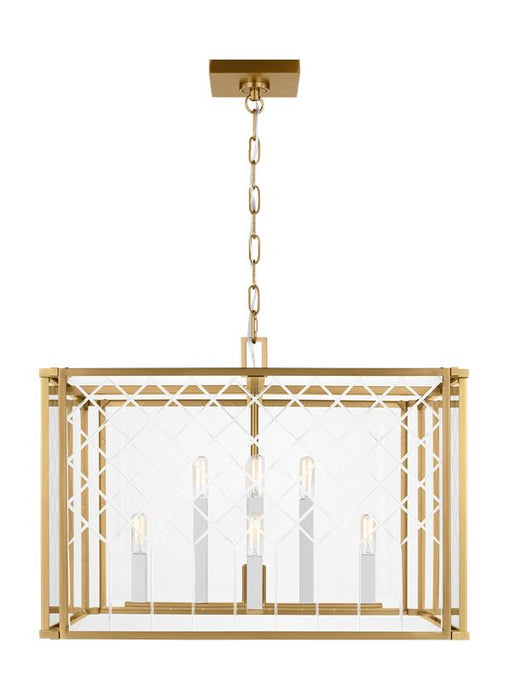 Generation Lighting Erro Transitional 8-Light Indoor Dimmable Large Ceiling Hanging Lantern Pendant Burnished Brass GoldWith Clear Glass Panel-A Diamond Cut Pattern (AC1158BBS)