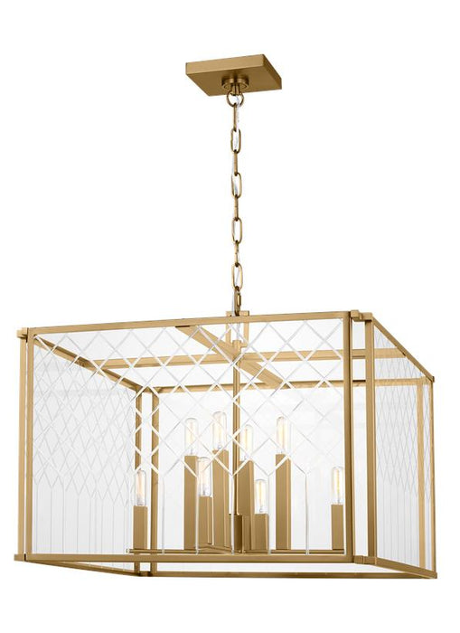 Generation Lighting Erro Transitional 8-Light Indoor Dimmable Large Ceiling Hanging Lantern Pendant Burnished Brass GoldWith Clear Glass Panel-A Diamond Cut Pattern (AC1158BBS)