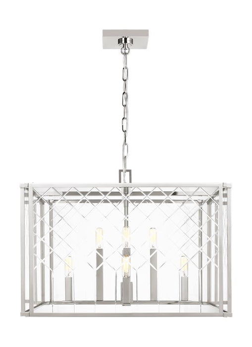 Generation Lighting Erro Transitional 8-Light Indoor Dimmable Large Ceiling Hanging Lantern Pendant Polished Nickel Silver -Clear Glass Panel-A Diamond Cut Pattern (AC1158PN)