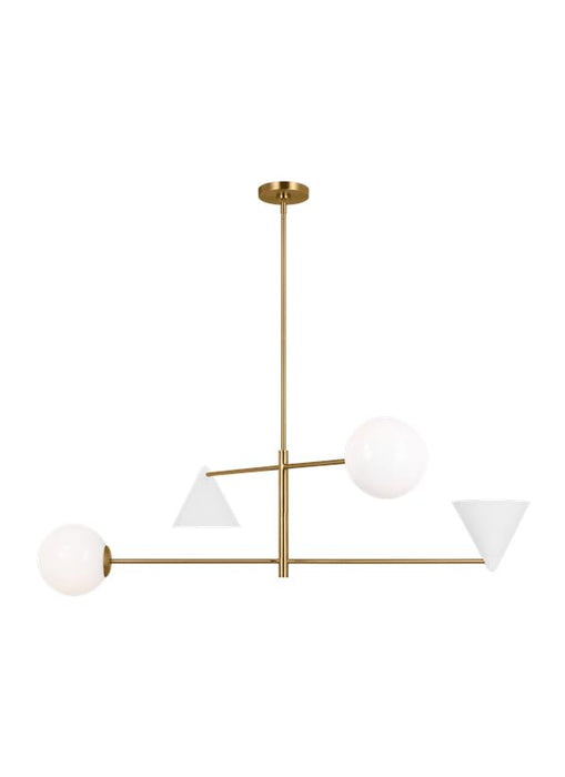 Generation Lighting Cosmo Mid-Century Modern 4-Light Indoor Dimmable Extra Large Ceiling Chandelier Burnished Brass Gold-Milk White Glass Diffuser/Matte White Steel Shade (AEC1094MWTBBS)