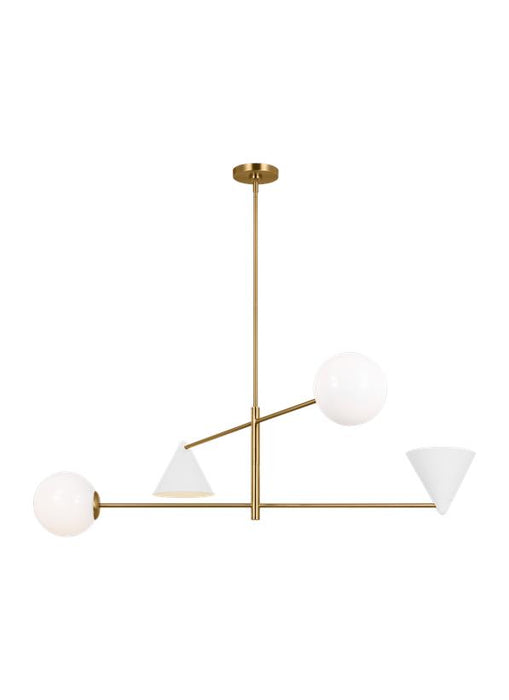 Generation Lighting Cosmo Mid-Century Modern 4-Light Indoor Dimmable Extra Large Ceiling Chandelier Burnished Brass Gold-Milk White Glass Diffuser/Matte White Steel Shade (AEC1094MWTBBS)