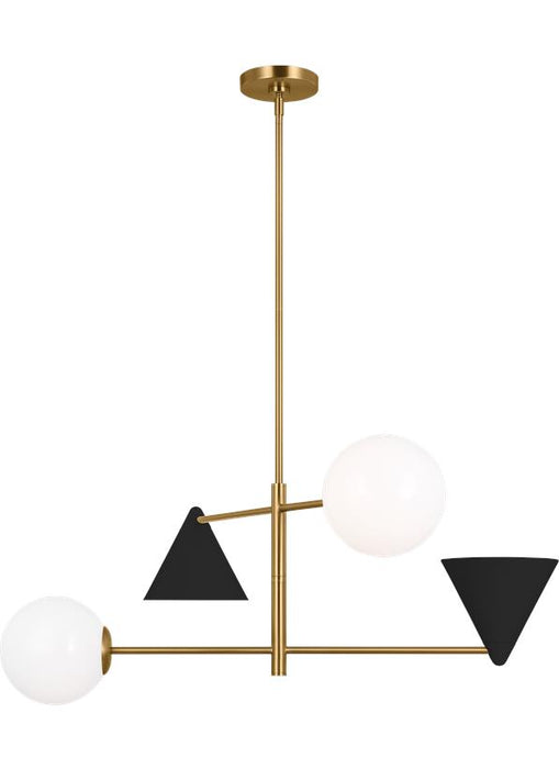 Generation Lighting Cosmo Mid-Century Modern 4-Light Indoor Dimmable Large Ceiling Chandelier Burnished Brass Gold-Milk White Glass Diffuser/Midnight Black Steel Shade (AEC1104MBKBBS)