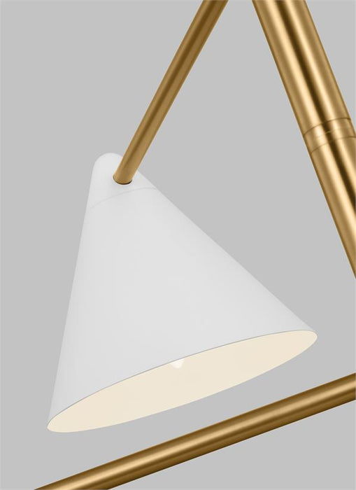 Generation Lighting Cosmo Mid-Century Modern 4-Light Indoor Dimmable Large Ceiling Chandelier Burnished Brass Gold-Milk White Glass Diffuser/Matte White Steel Shade (AEC1104MWTBBS)