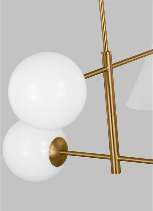 Generation Lighting Cosmo Mid-Century Modern 4-Light Indoor Dimmable Medium Ceiling Chandelier Burnished Brass Gold-Milk White Glass Diffuser/Matte White Steel Shade (AEC1114MWTBBS)
