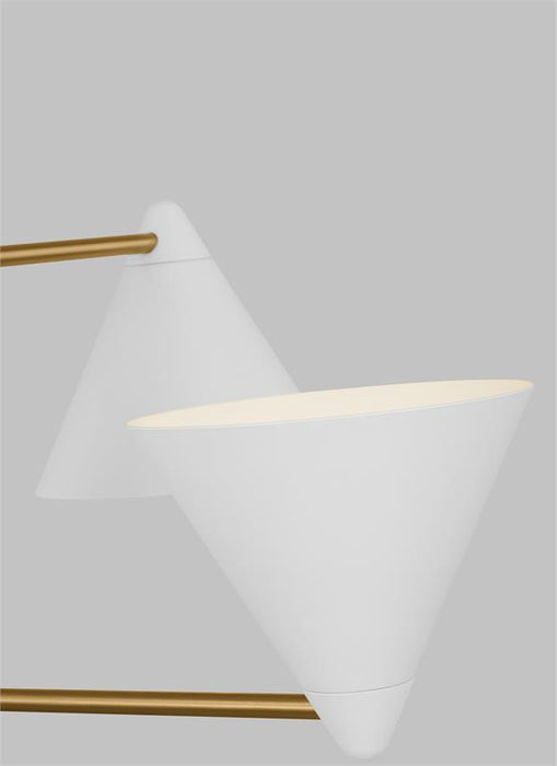 Generation Lighting Cosmo Mid-Century Modern 4-Light Indoor Dimmable Medium Ceiling Chandelier Burnished Brass Gold-Milk White Glass Diffuser/Matte White Steel Shade (AEC1114MWTBBS)