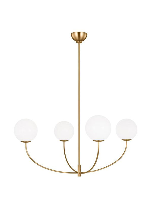 Generation Lighting Aerin Galassia 4-Light Dimmable Chandelier Ceiling Light In Burnished Brass Finish With Milk Glass Shades (AEC1124BBS)