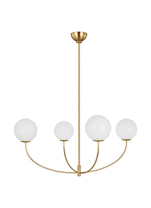 Generation Lighting Aerin Galassia 4-Light Dimmable Chandelier Ceiling Light In Burnished Brass Finish With Milk Glass Shades (AEC1124BBS)