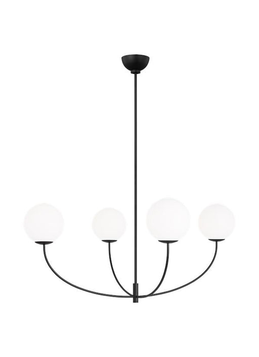 Generation Lighting Aerin Galassia 4-Light Dimmable Chandelier Ceiling Light In Midnight Black Finish With Milk Glass Shades (AEC1124MBK)