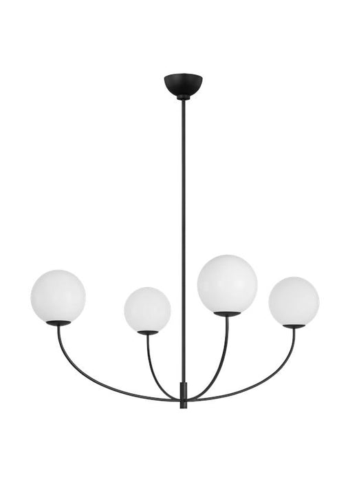 Generation Lighting Aerin Galassia 4-Light Dimmable Chandelier Ceiling Light In Midnight Black Finish With Milk Glass Shades (AEC1124MBK)