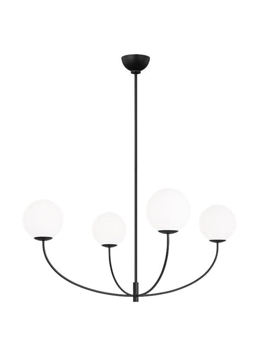 Generation Lighting Aerin Galassia 4-Light Dimmable Chandelier Ceiling Light In Midnight Black Finish With Milk Glass Shades (AEC1124MBK)