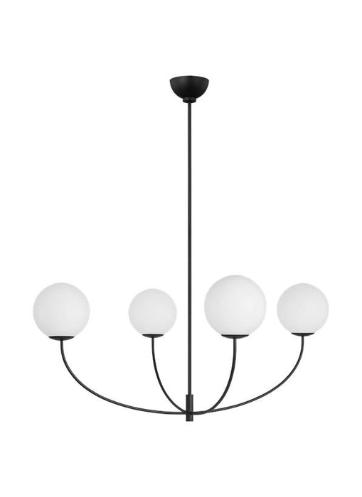 Generation Lighting Aerin Galassia 4-Light Dimmable Chandelier Ceiling Light In Midnight Black Finish With Milk Glass Shades (AEC1124MBK)