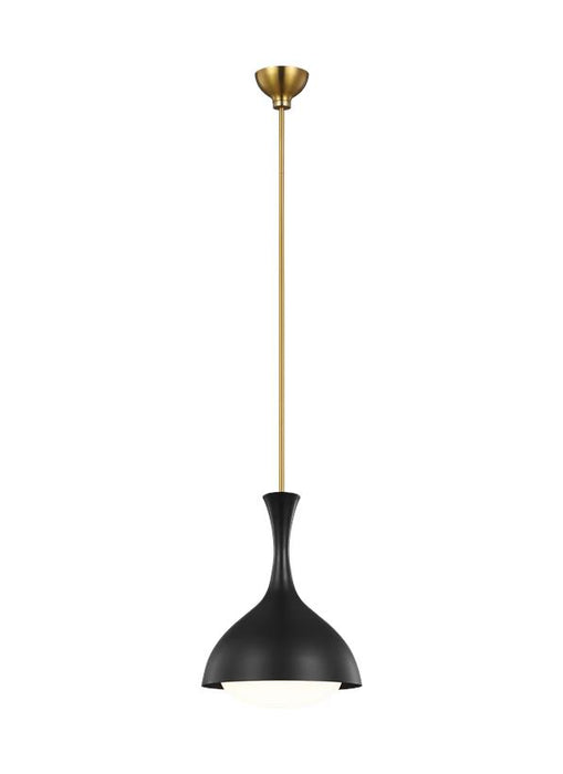 Generation Lighting Lucerne 1-Light Small Pendant Midnight Black and Burnished Brass Finish With Milk White Glass Shade (AEP1011BBSMBK)