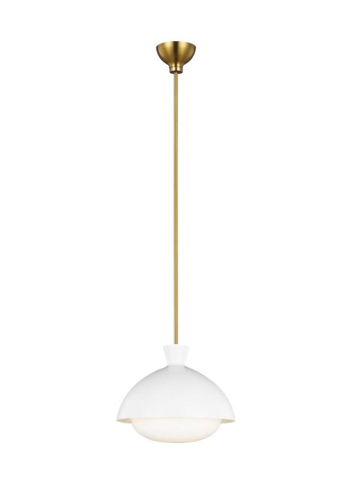 Generation Lighting Lucerne 1-Light Large Pendant Matte White and Burnished Brass Finish With Milk White Glass Shade (AEP1031BBSMWT)