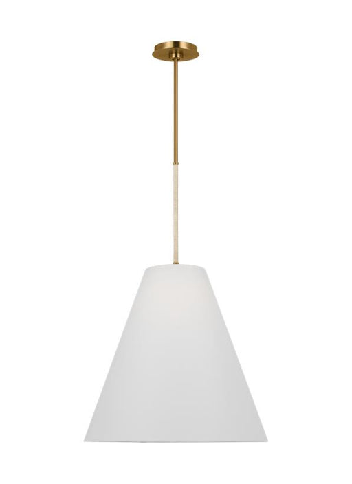 Generation Lighting Remy Transitional 1-Light Indoor Dimmable Large Ceiling Hanging Pendant Burnished Brass Gold-White Linen Fabric Shade (AEP1041BBS)
