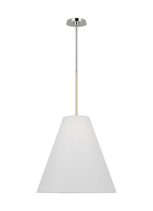 Generation Lighting Remy Transitional 1-Light Indoor Dimmable Large Ceiling Hanging Pendant Polished Nickel Silver-White Linen Fabric Shade (AEP1041PN)