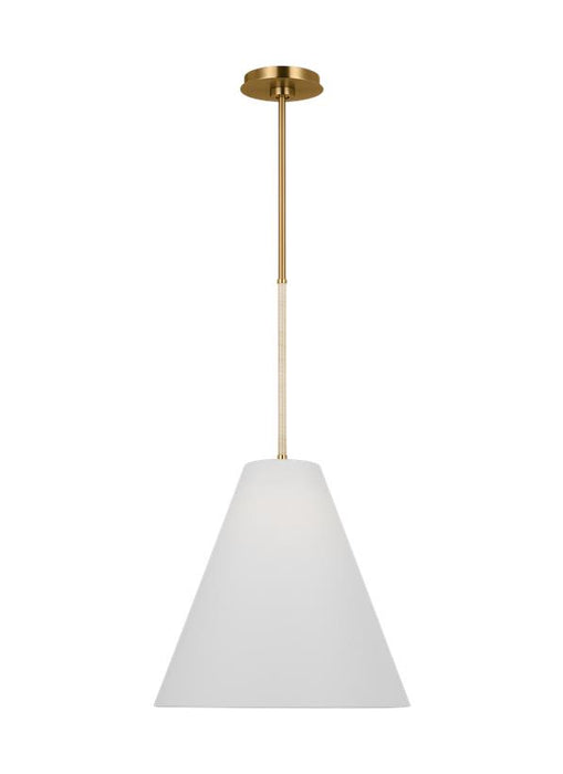 Generation Lighting Remy Transitional 1-Light Indoor Dimmable Medium Ceiling Hanging Pendant Burnished Brass Gold-White Linen Fabric Shade (AEP1051BBS)