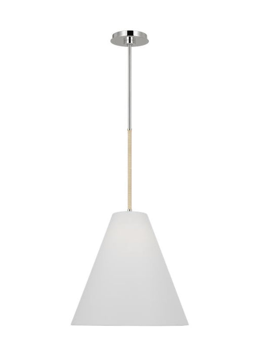 Generation Lighting Remy Transitional 1-Light Indoor Dimmable Medium Ceiling Hanging Pendant Polished Nickel Silver-White Linen Fabric Shade (AEP1051PN)