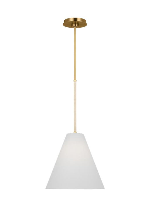 Generation Lighting Remy Transitional 1-Light Indoor Dimmable Small Ceiling Hanging Pendant Burnished Brass Gold-White Linen Fabric Shade (AEP1061BBS)
