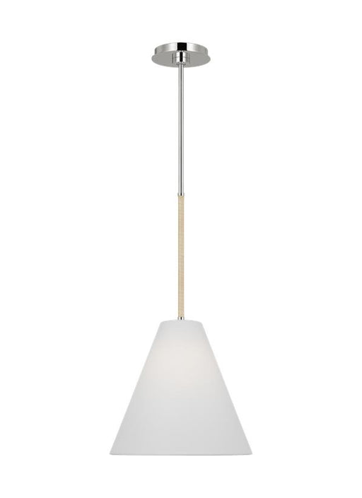 Generation Lighting Remy Transitional 1-Light Indoor Dimmable Small Ceiling Hanging Pendant Polished Nickel Silver-White Linen Fabric Shade (AEP1061PN)