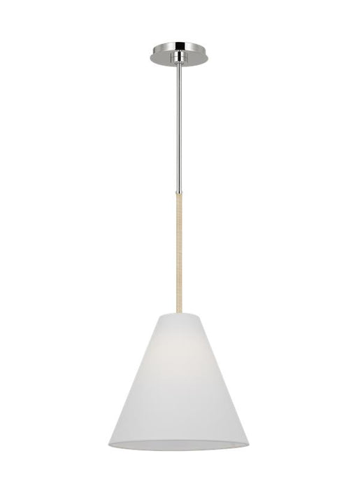Generation Lighting Remy Transitional 1-Light Indoor Dimmable Small Ceiling Hanging Pendant Polished Nickel Silver-White Linen Fabric Shade (AEP1061PN)