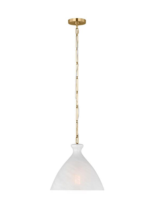 Generation Lighting Aerin Athena 1-Light Medium Pendant In Burnished Brass Finish With Hand Blown Striated Art Glass Shade (AEP1081BBSWSG)