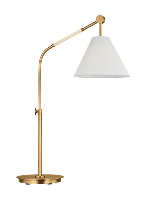 Generation Lighting Remy Transitional 1-Light LED Large Indoor Task Table Lamp Burnished Brass Gold With White Linen Fabric Shade (AET1041BBS1)