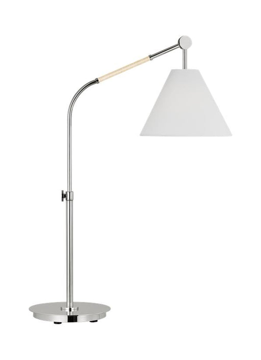 Generation Lighting Remy Transitional 1-Light LED Large Indoor Task Table Lamp Polished Nickel Silver With White Linen Fabric Shade (AET1041PN1)