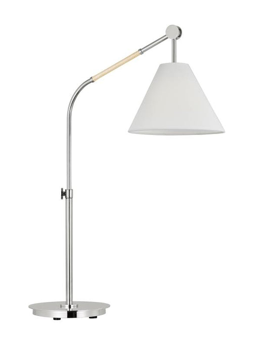 Generation Lighting Remy Transitional 1-Light LED Large Indoor Task Table Lamp Polished Nickel Silver With White Linen Fabric Shade (AET1041PN1)