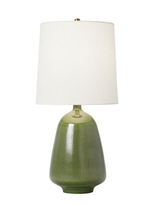 Generation Lighting Ornella Casual 1-Light Indoor Medium Table Lamp In Green Finish With White Linen Fabric Shade (AET1131GRN1)