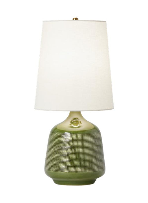 Generation Lighting Ornella Casual 1-Light Indoor Small Table Lamp In Green Finish With White Linen Fabric Shade (AET1141GRN1)