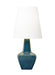 Generation Lighting Aerin Diogo 1-Light Medium Table Lamp In Blue Anglia Crackle Finish With White Linen Fabric Shade (AET1151BAC1)