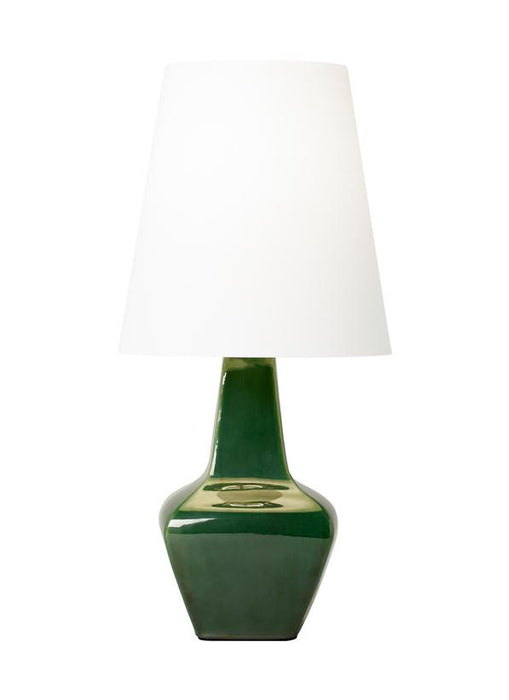 Generation Lighting Aerin Diogo 1-Light Medium Table Lamp In Green Finish With White Linen Fabric Shade (AET1151GRN1)